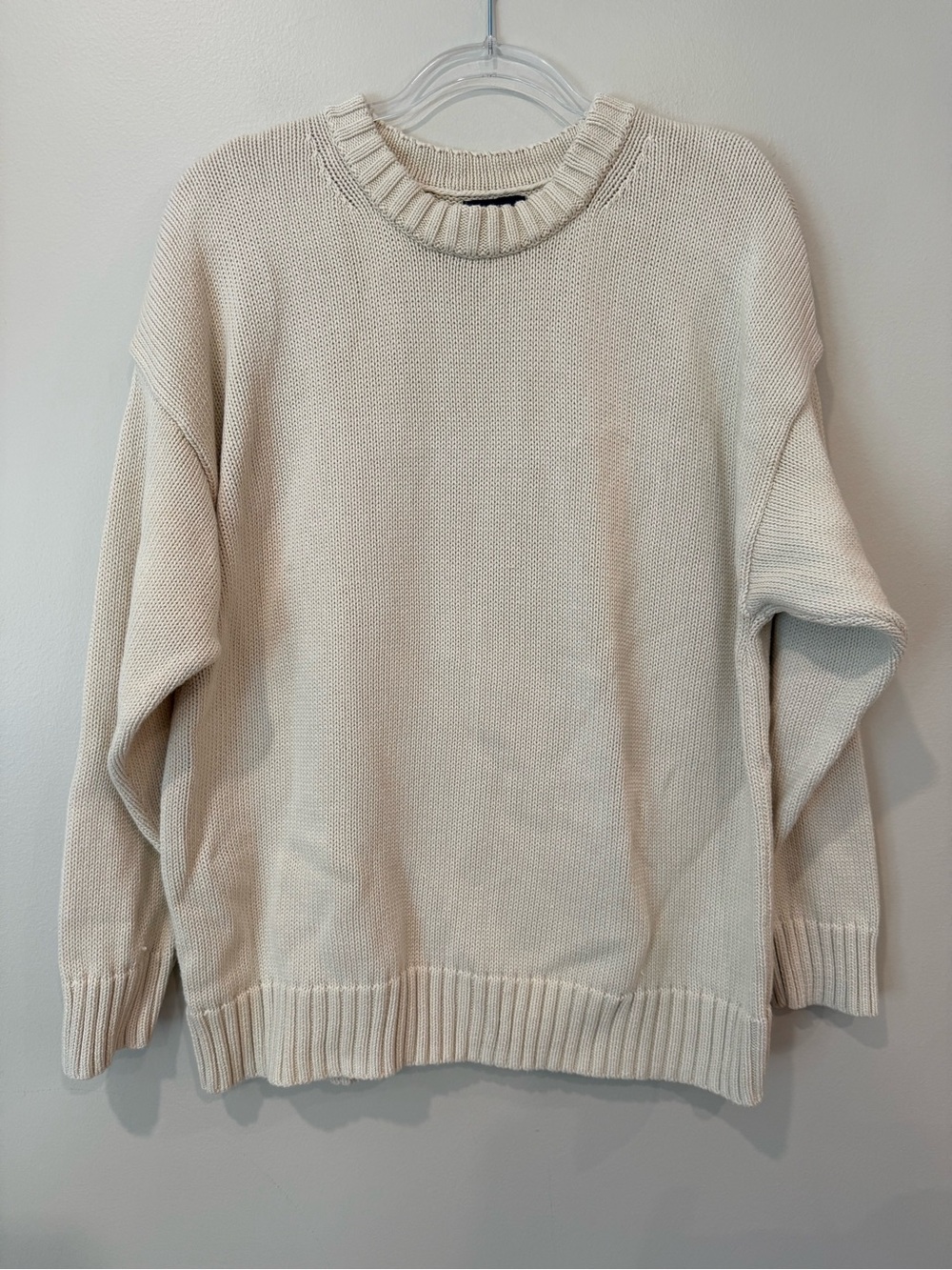 GAP Oversized 100% Cotton Shaker Stitch Crewneck Sweater Cream Size M
